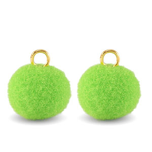 Pompom bedels met oog 10mm Gold-vibrant green
