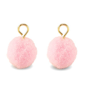 Pompom bedels met oog 10mm Gold-light pink