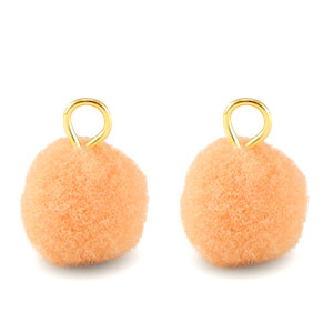 Pompom bedels met oog 10mm Gold-salmon orange