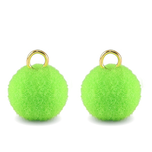 Pompom bedels met oog 10mm Gold-neon green
