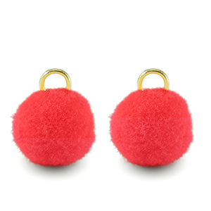 Pompom bedels met oog 10mm Gold-neon pink
