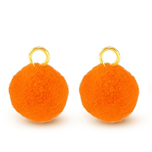 Pompom bedels met oog 10mm Gold-neon orange