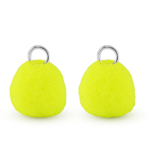 Pompom bedels met oog 10mm Silver-neon yellow