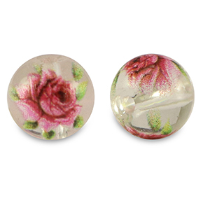 8 mm glaskralen bloem Transparent-rose red
