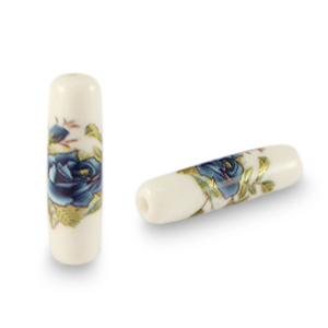 Glaskralen tube bloem White-blue