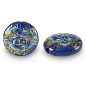 Glaskralen 14mm bloem Blue transparent-blue