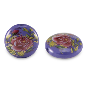 Glaskralen 14mm bloem Cobalt blue-rose red