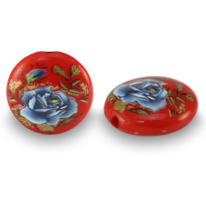 Glaskralen 14mm bloem Red-blue
