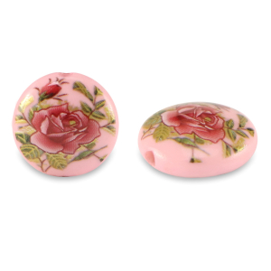 Glaskralen 14mm bloem Pink-rose red