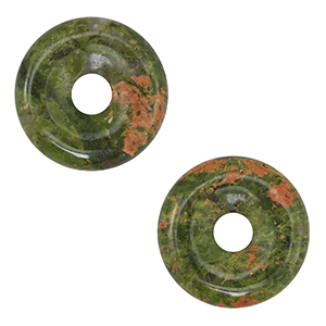 Natuursteen hangers unakite donut 20mm Pink-green