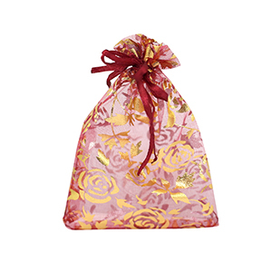 Sieraad zakje organza 7x9cm roos Cherry pink-gold