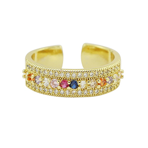 Brass TQ metaal ring zirkonia Gold-multicolour