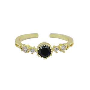 Brass TQ metaal ring zirkonia Gold-crystal black