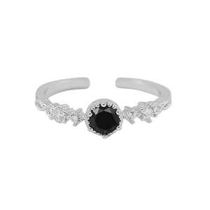 Brass TQ metaal ring zirkonia Silver-crystal black