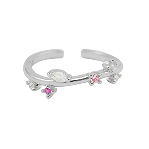 Brass TQ metaal ring zirkonia Silver-crystal pink