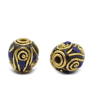 Bohemian kralen Dark royal blue-antique gold