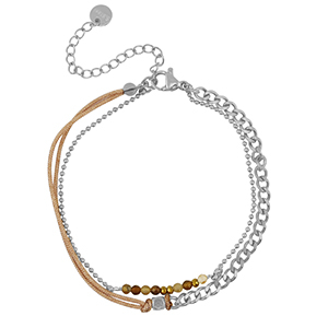 Roestvrij stalen (RVS) Stainless steel armbanden duo layer Silver-brown