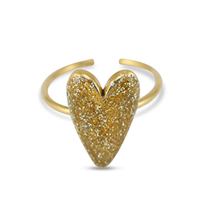 Roestvrij stalen (RVS) Stainless steel ringen enamel hart glitter Gold