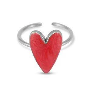 Roestvrij stalen (RVS) Stainless steel ringen enamel hart Pearl red-silver