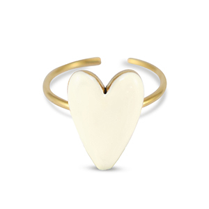 Roestvrij stalen (RVS) Stainless steel ringen enamel hart Ivory white-gold