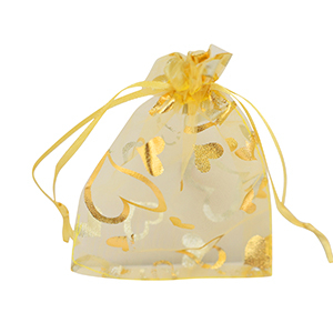 Sieraad zakje organza 9x12cm hart Yellow-gold
