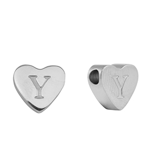 Roestvrij stalen (RVS) Stainless steel kralen hart letter Y Silver