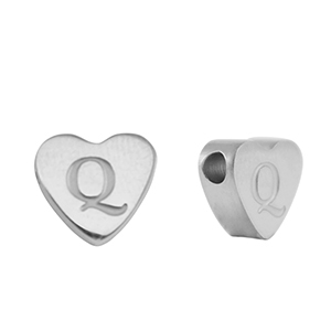 Roestvrij stalen (RVS) Stainless steel kralen hart letter Q Silver