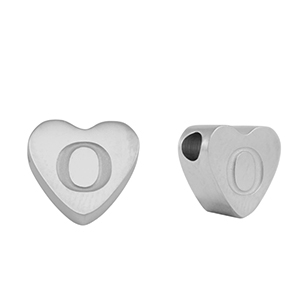 Roestvrij stalen (RVS) Stainless steel kralen hart letter O Silver
