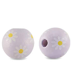 Houten kralen rond 16mm bloem Lilac