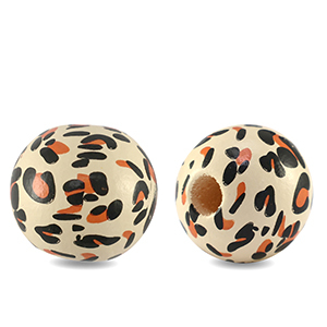 Houten kralen rond 16mm luipaard Creme-orange