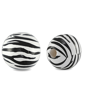 Houten kralen rond 16mm zebra White-black