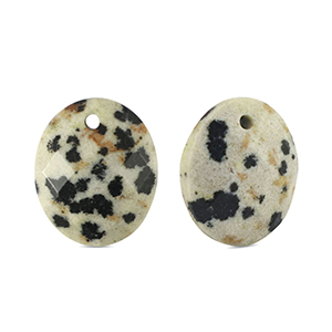Natuursteen bedels dalmatian stone ovaal Greige-black