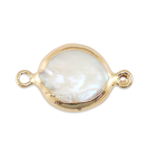 Zoetwaterparels tussenstuk druppel Gold-Natural white