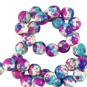 Kralen keramiek 8mm White-purple blue