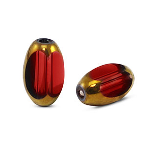 Ovale glaskralen facet Red brown transparent-gold
