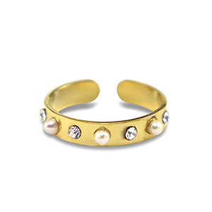 Roestvrij stalen (RVS) Stainless steel ringen parels Gold