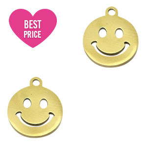 Roestvrij stalen (RVS) Stainless steel bedels smiley Goud