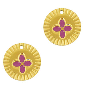 Roestvrij stalen (RVS) Stainless steel bedels rond bloem Gold-purple