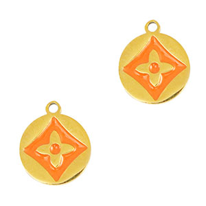 Roestvrij stalen (RVS) Stainless steel bedels rond bloem Gold-orange
