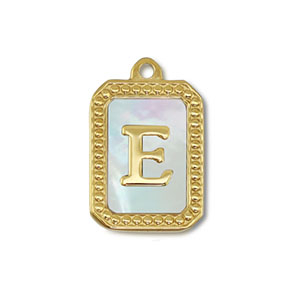 Roestvrij stalen (RVS) Stainless steel bedel schelp letter E Gold-white (natuurlijke kleur)