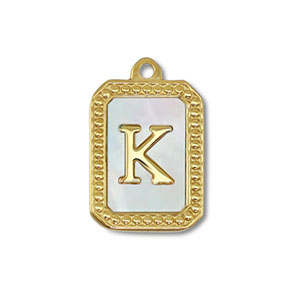 Roestvrij stalen (RVS) Stainless steel bedel schelp letter K Gold-white (natuurlijke kleur)