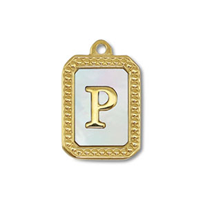 Roestvrij stalen (RVS) Stainless steel bedel schelp letter P Gold-white (natuurlijke kleur)