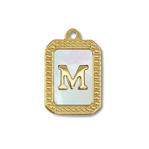 Roestvrij stalen (RVS) Stainless steel bedel schelp letter M Gold-white (natuurlijke kleur)