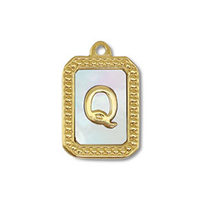 Roestvrij stalen (RVS) Stainless steel bedel schelp letter Q Gold-white (natuurlijke kleur)