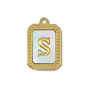 Roestvrij stalen (RVS) Stainless steel bedel schelp letter S Gold-white (natuurlijke kleur)