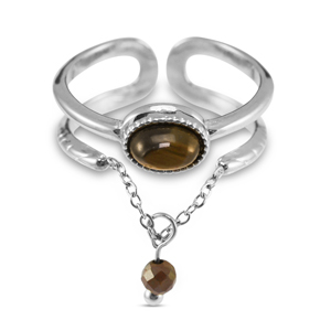 Roestvrij stalen (RVS) Stainless steel ringen met natuursteen Silver-golden brown