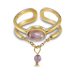 Roestvrij stalen (RVS) Stainless steel ringen met natuursteen Gold-aubergine purple-purple