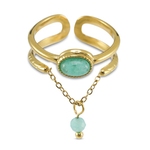 Roestvrij stalen (RVS) Stainless steel ringen met natuursteen Gold-turquoise blue