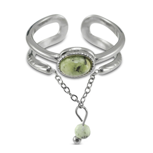 Roestvrij stalen (RVS) Stainless steel ringen met natuursteen Silver-green-greenish grey