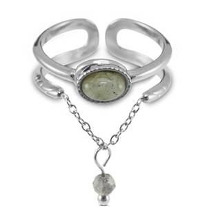Roestvrij stalen (RVS) Stainless steel ringen met natuursteen Silver-greenish grey